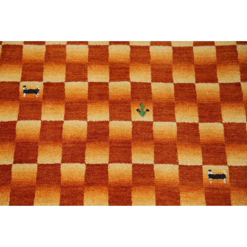 Checkered Gabbeh Indian Area Rug Hand-Knotted Wool Carpet - 5'5" x 7'9"