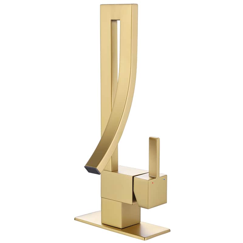 13.58"H Solid Brass Creative Design Bathroom Vessel Sink Faucet with Waterfall Spout - Brushed Gold