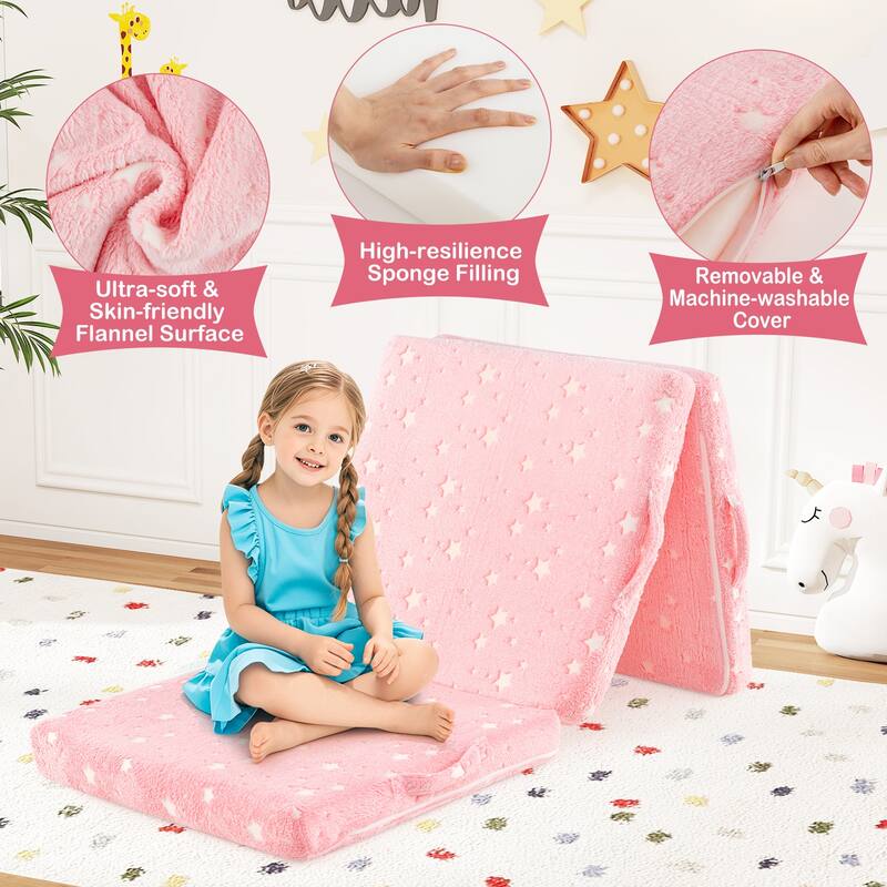 Gymax Foldable Floor Mattress for Kids Glow in the Dark Toddler Nap
