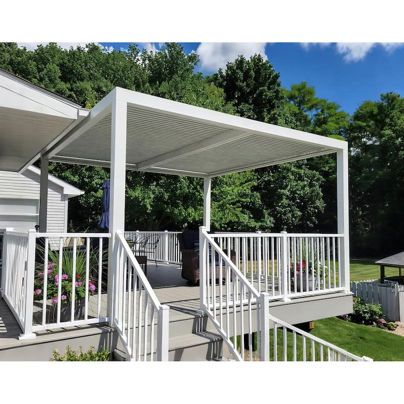 PURPLE LEAF Louvered Pergola Modern White Pergola with Adjustable Roof for Deck Backyard Garden - 12' x 12' - White