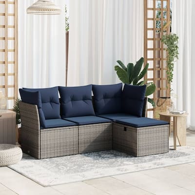 vidaXL Patio Sofa Set with Cushions Outdoor Furniture 4 Piece Poly Rattan - 24.4" x 24.4" x 27.2"