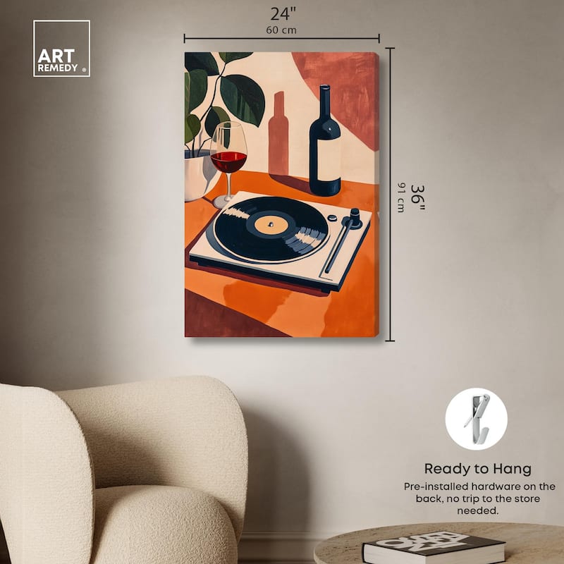 Vinyl and Wine Canvas by Art Remedy, Gallery Wrapped