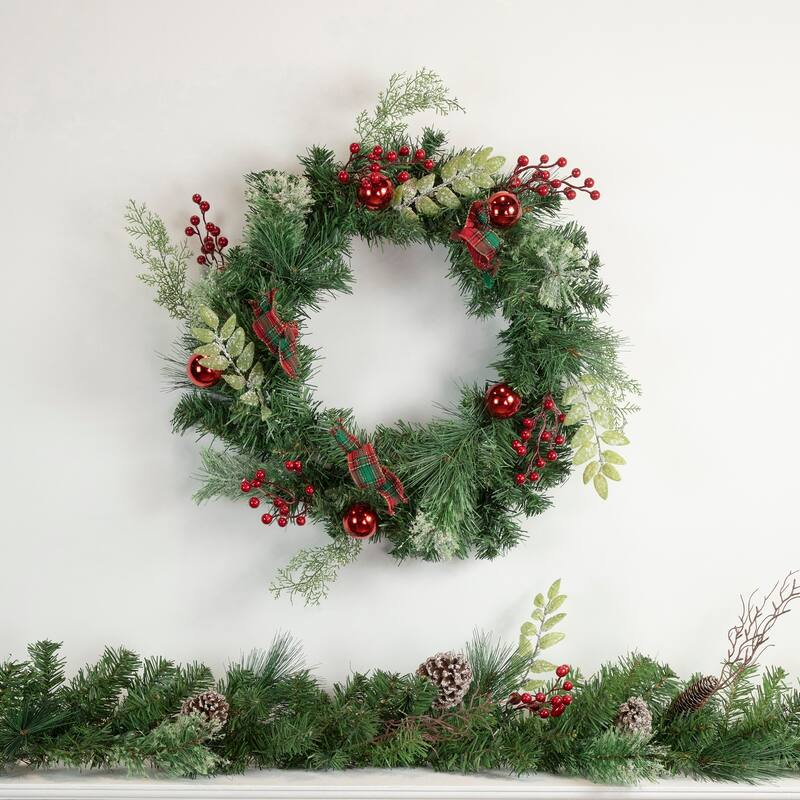 Decorated Frosted Pine and Pine Cone Artificial Christmas Wreath 24-Inch Unlit - 24"
