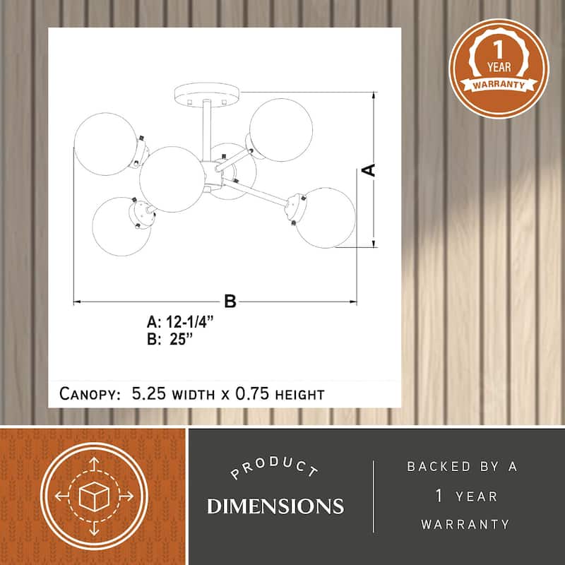 Orbit Nickel and Bronze Sputnik Semi Flush Mount Ceiling Light - 25-in W x 12.25-in H x 25-in D