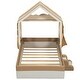 preview thumbnail 12 of 12, Brown+White Twin Size Upholstered house Bed with Curtains for Kids, Boys and Girls