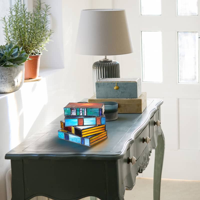 River of Goods Multi-colored Stained Glass Stack of Books Accent Lamp ...
