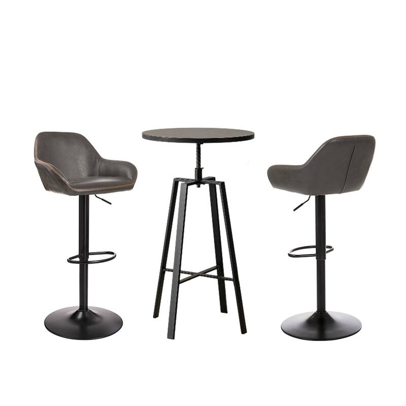 Glitzhome Set of 3 Height Adjustable Swivel Pub Table Bar Stools Set for Kichen Dining