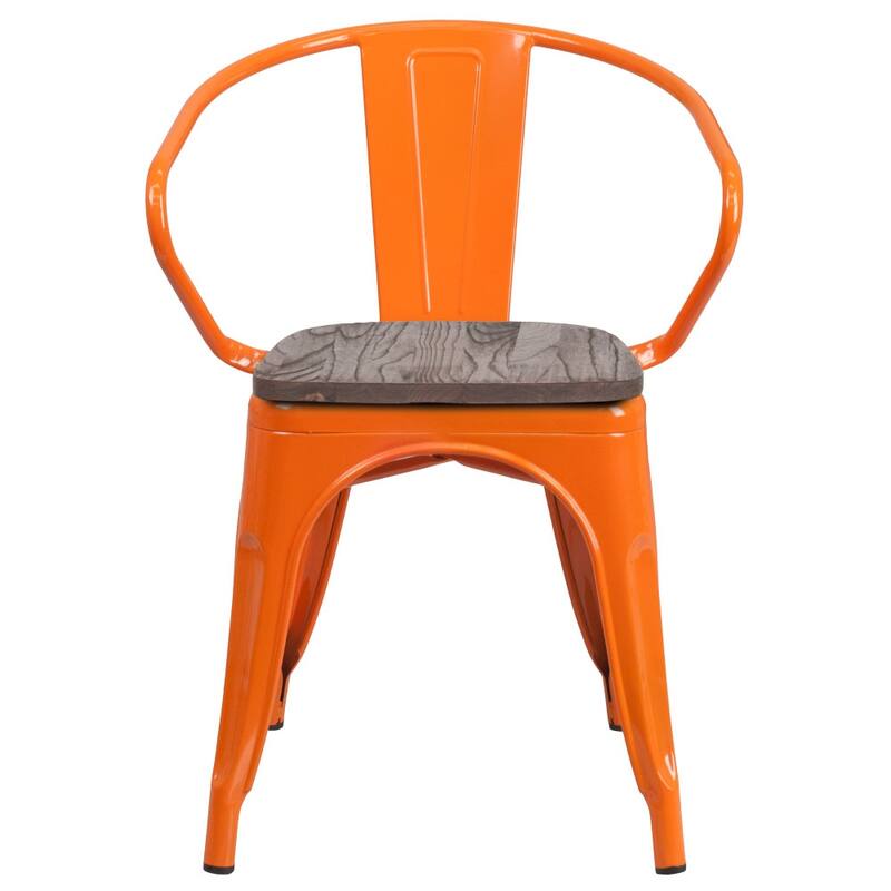 4 Pk. Metal Chair with Wood Seat and Arms