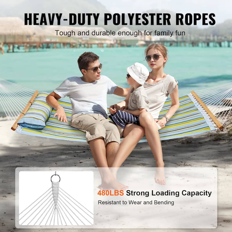 Green Stripe Quilted Cotton Hammock, 2-Person and No Stand - 55.1” L x 74.8” H