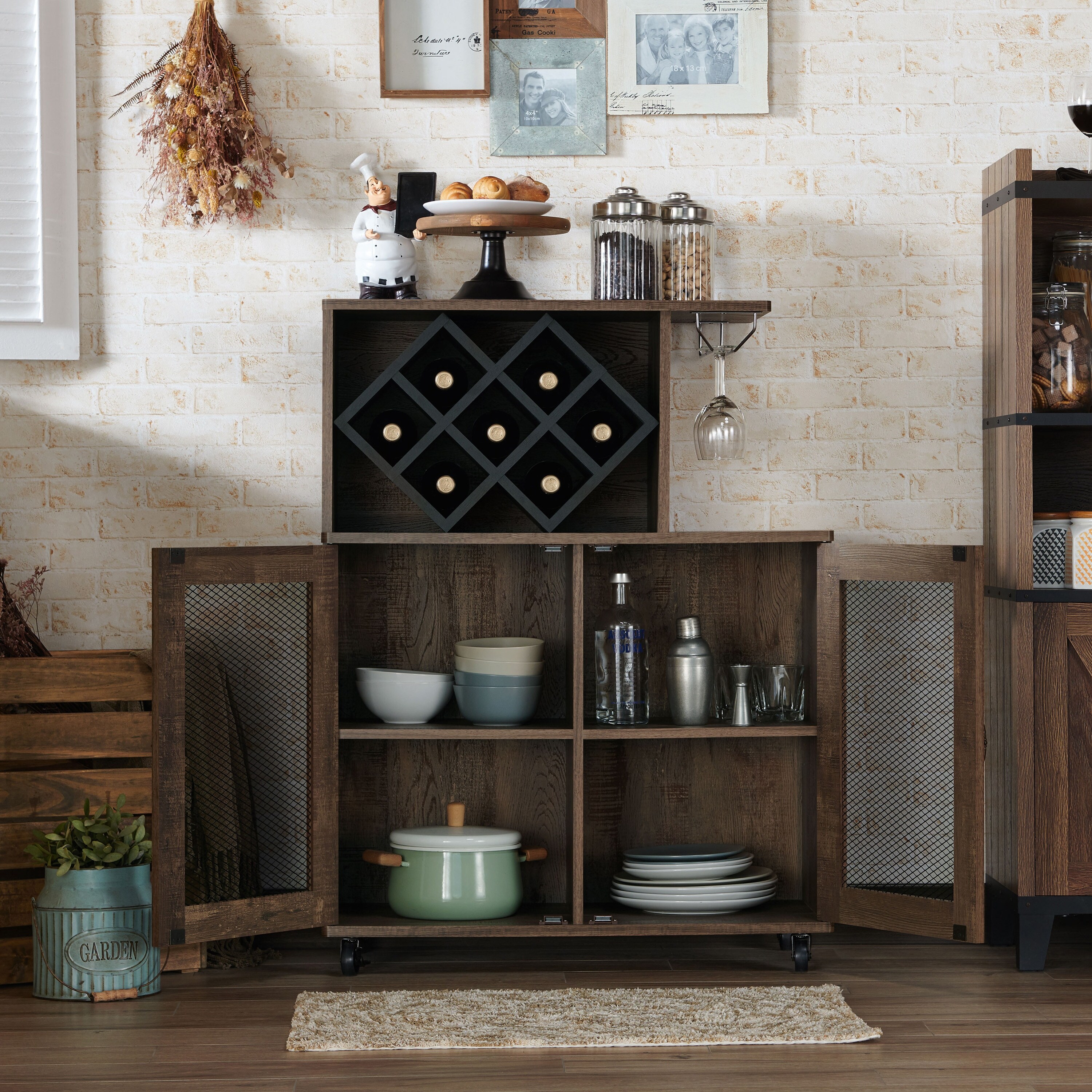 Laut Rustic Oak 4 Shelf Mini Bar with Wine Rack by Furniture of