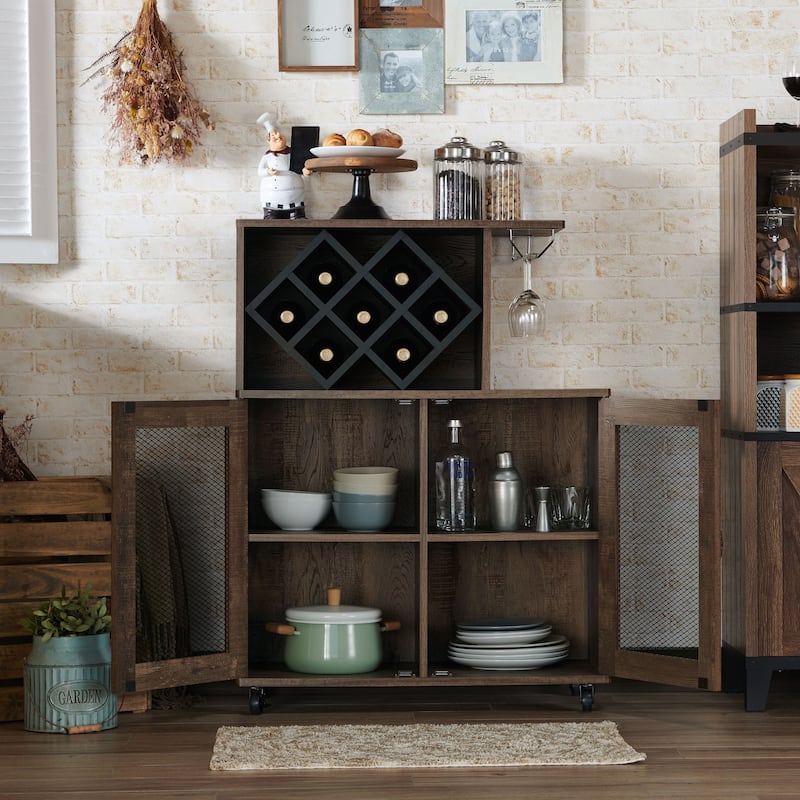 Laut Rustic Oak 4-Shelf Mini Bar with Wine Rack by Furniture of America