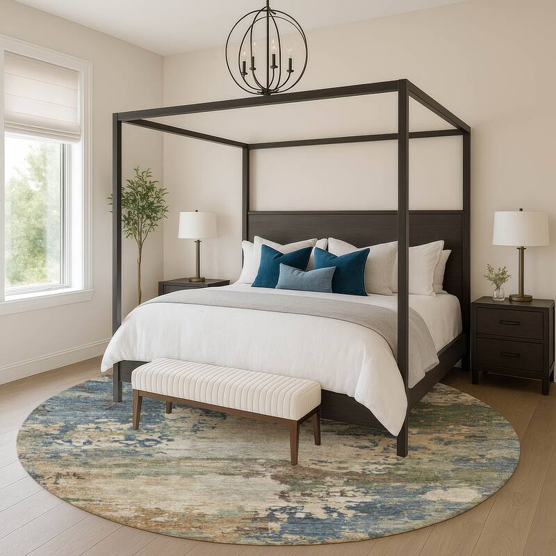 Premium Washable Super Soft Abstract Contemporary Mayfield Rug - Blue - 8' x 8'