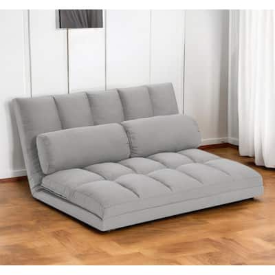 HomeRoots 45" Gray Futon Convertible Sleeper Loveseat and Toss Pillows - 44.5' X '22.8' X '26.4