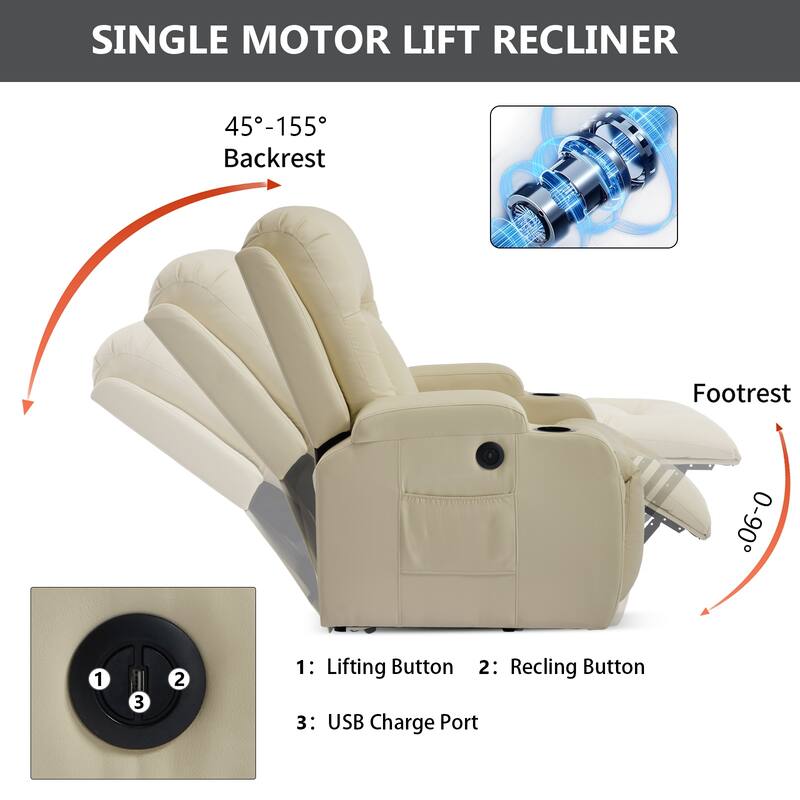 PU Infinite Position Up to 350 LBS Power Lift Recliner Chair for Elderly, Heavy Duty Motion Mechanism
