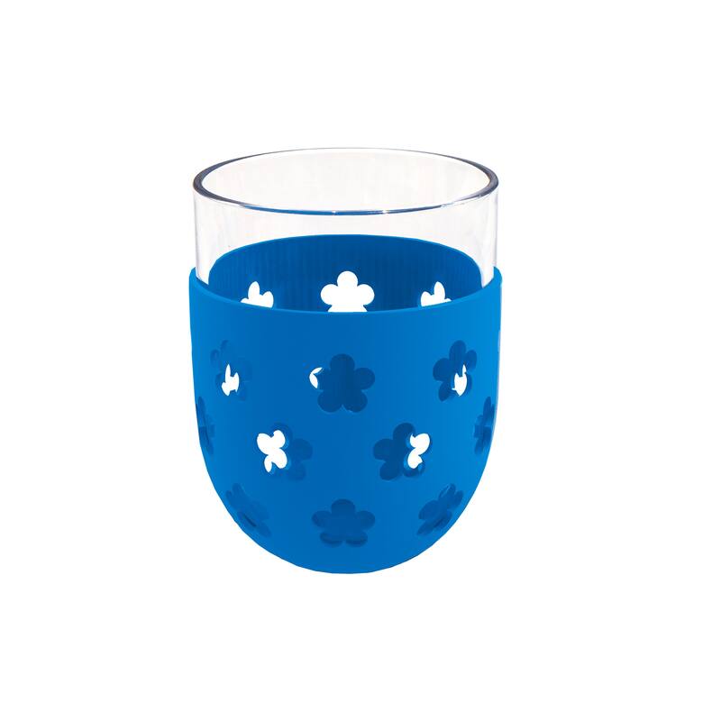 Abode Homewares Party Sleeve Flower Acrylic Stemless Wine Glass - Blue - 15.5 oz - Set of 6
