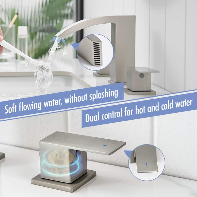 Bathroom Stainless Steel Faucets for Sink 3 Hole Nickel 8 inch Sink Faucet Double Lever Handle Faucet with Hose