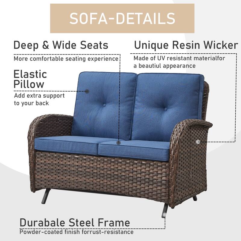 Patio Glider Sofa with Rocking Chair, Ottoman, Side Table