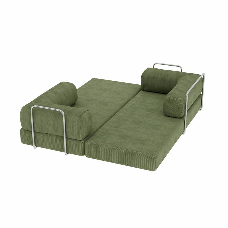 HomeRoots 82" Green Corduroy Modular Stainless Steel Sofa