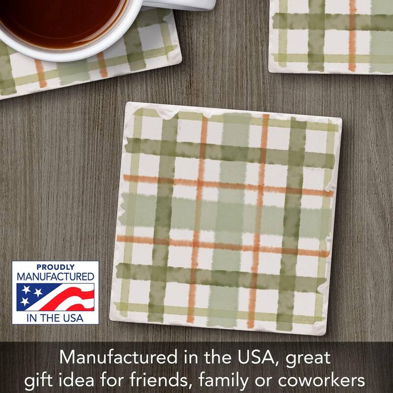 Stone Tumbled Tile Coasters, Farmhouse Plaid, Set of 4