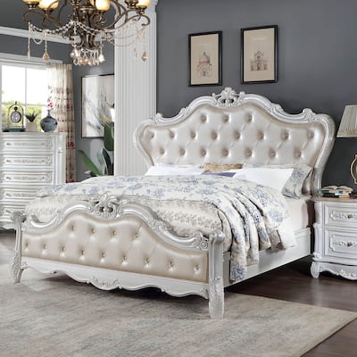 Bednara Victorian White Wood 3-Piece Upholstered Tufted Panel Bedroom Set by Furniture of America