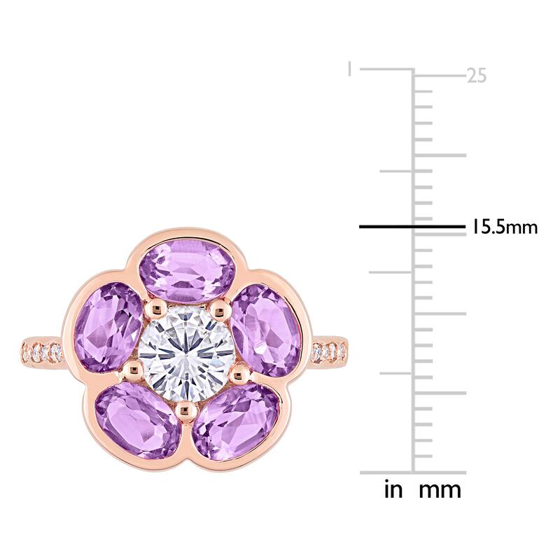 Miadora Rose Plated Sterling Silver Amethyst, White Topaz and Diamond Accent Composite Flower Ring