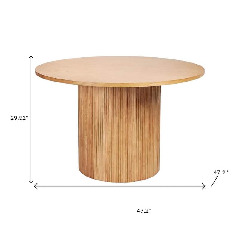 HomeRoots 47" Natural Wood Pedestal Base Round Top Dining Table - 47.20 in. x 29.52 in. x 47.20 in.
