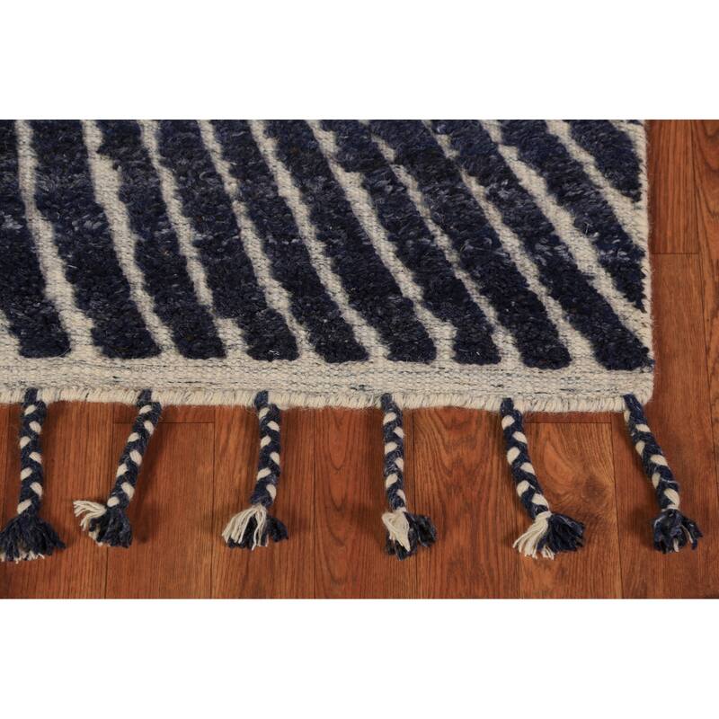 Blue Abstract Moroccan Oriental Area Rug Handmade Wool Carpet - 4'11" x 8'0"