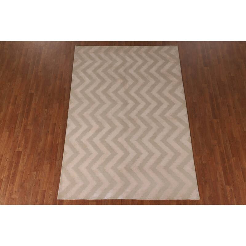 Chevron Style Modern Indian Area Rug Hand-Knotted Wool Carpet - 6'0"x 8'9"