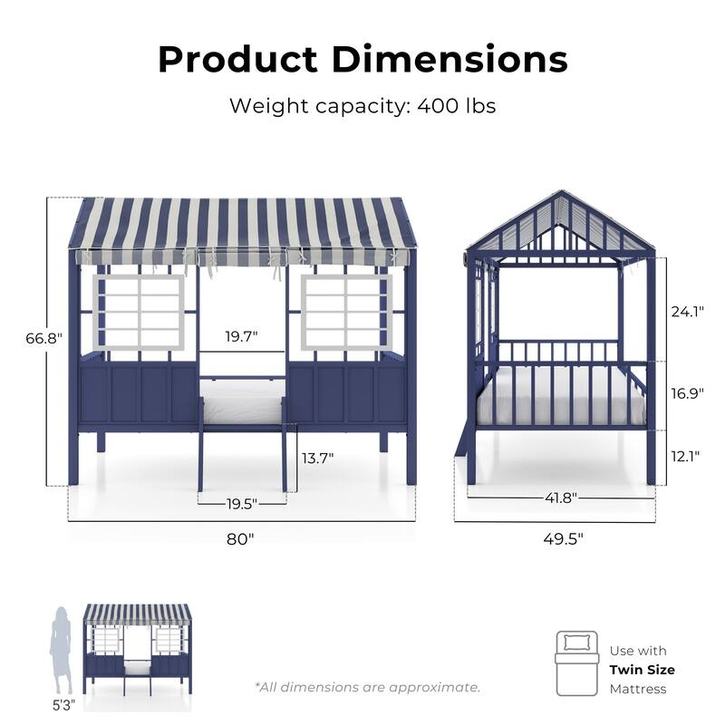 Furniture of America Valley Metal Twin Loft Bed with Canopy.