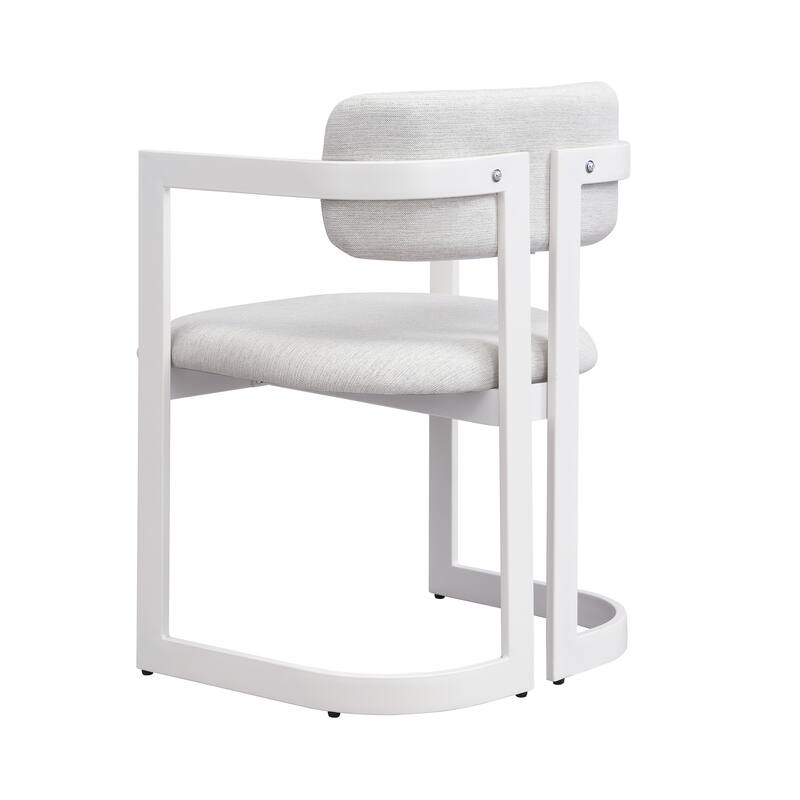 Upholstered Dining Chairs Set of 2, Fabric Armchairs with Beige Seating White Metal Frame, 265 LBS Weight Capacity