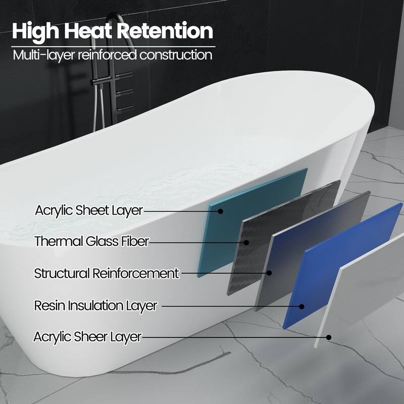 Free Standing Tub 59/67" Deep Soaking Bath Tub Oval Shape Acrylic Freestanding Bathtub