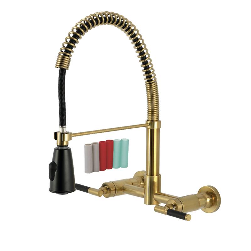 Kingston Brass Essex Double-Handle Wall-Mount Pre-Rinse Bridge Kitchen Faucet - Brushed Brass