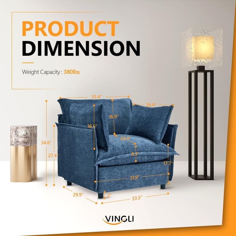 Chenille Upholstered Skirted Arm Chair Accent Chair With Thin Arms For Living Room