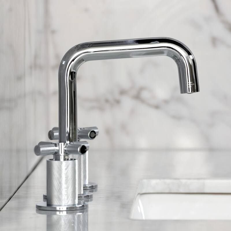 Kingston Brass Convergent Two-Handle 3-Hole Deck Mount Widespread Bathroom Faucet with Push Pop-Up Drain