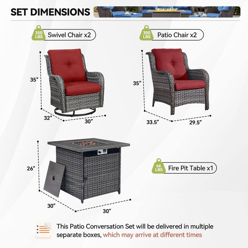 Pocassy Fire Pit Table with 2 Swivel Chairs 2 Patio Chairs