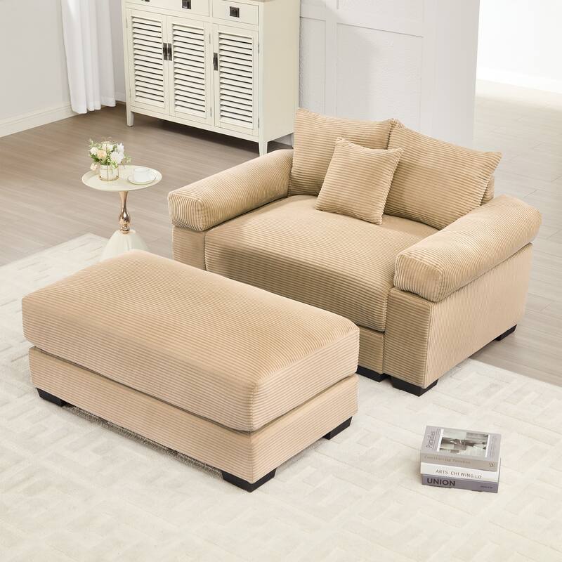 Roomfitters 54.3" Oversized Cloud Modular Sofa & Ottoman, Corduroy Deep Seat Couch with Thick Armrests