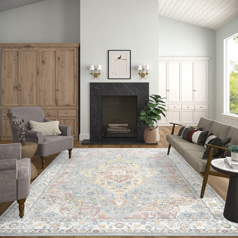 Addalyn French Country Medallion Area Rug - 5'3'' x 7'3'' - Rust/Blue