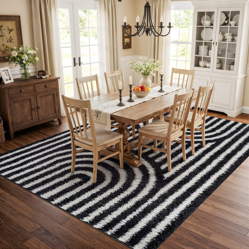 Abstract Arch Shag Rug - Medium Pile, Durable & Easy to Clean - Anthracite Dark Gray