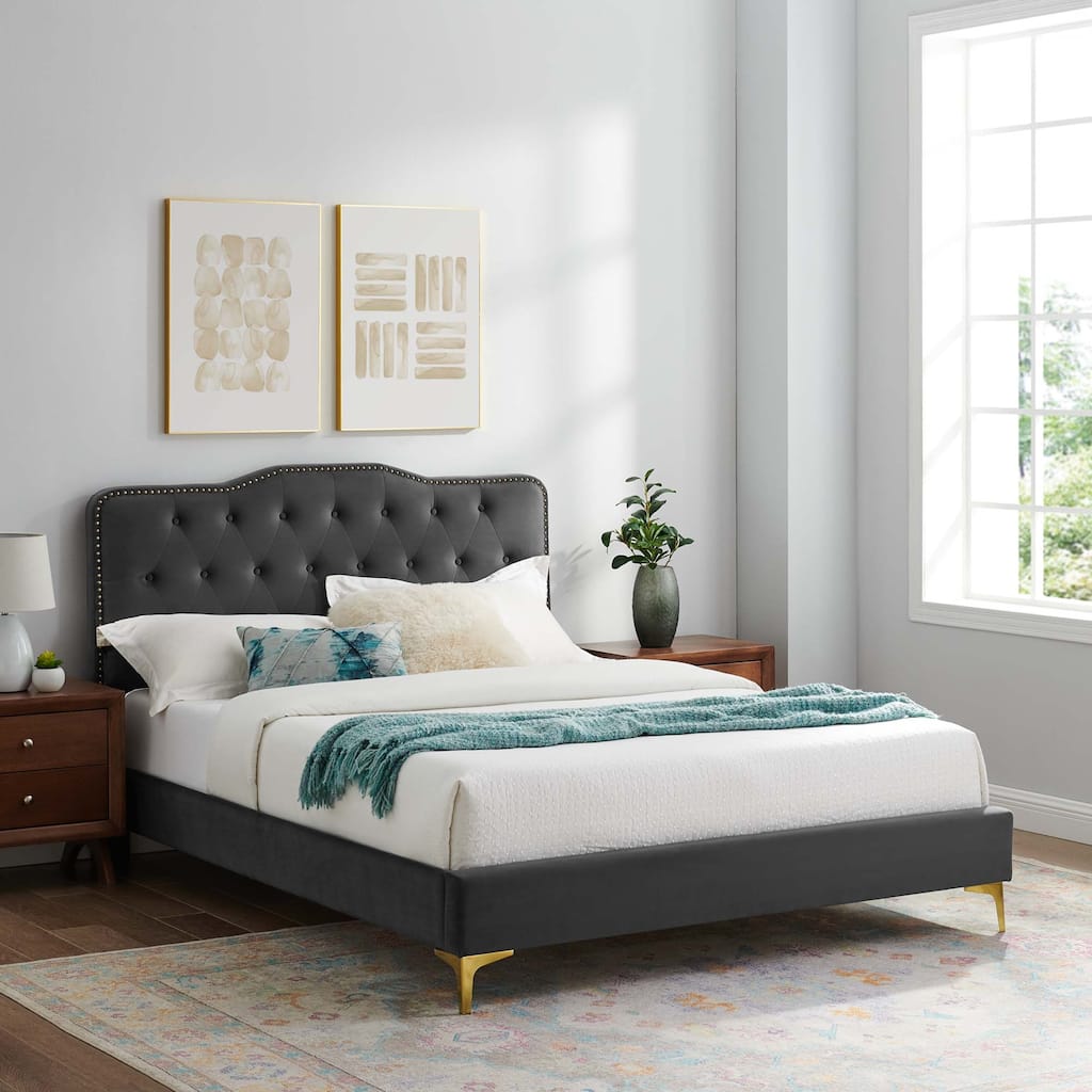 Amber Tufted Performance Velvet Twin Platform Bed
