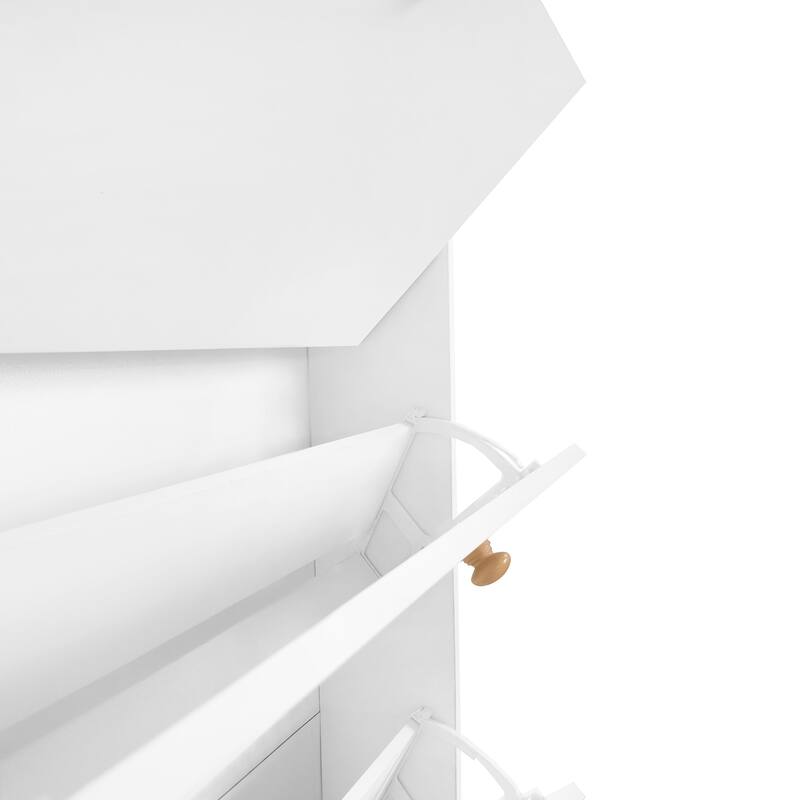 Large Shoe Cabinet Hallway Storage Cabinet with Shelves, Flip Drawers, 30 Pair Wooden Shoe Cabinet for Entryway