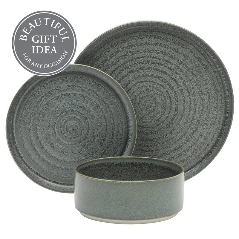 Gibson Elite Echo Bay 12 Piece Porcelain Reactive Glaze (Service for 4) Ceramic Plates and Bowls Dinnerware Set