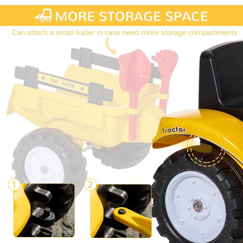 Manual Control Ride-On Excavator for Kids, Pedal Tractor with Bucket, No Power Required, Ideal for Ages 3-6 Years - Yellow