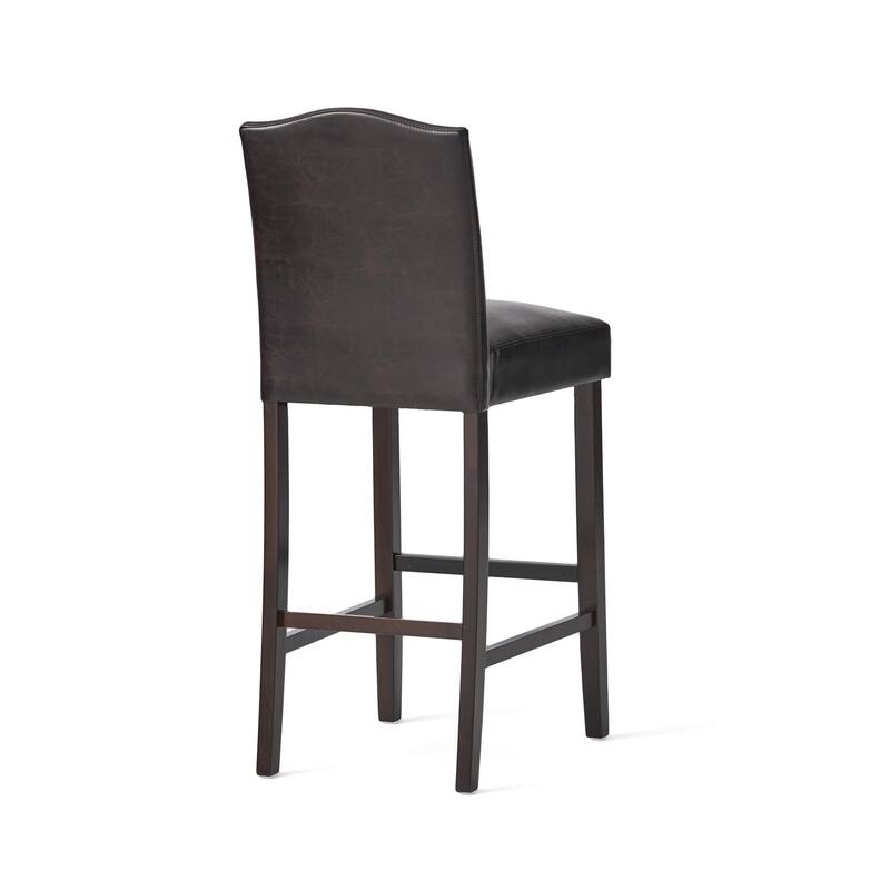 Modern Set of 2 Bar Stools with Leather Cushioned Backrests, Nailhead Trim, Solid Wood Legs for Dining Room Living Room Bar
