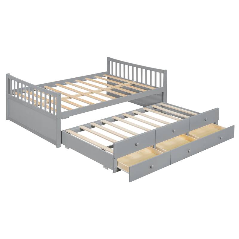 Full Size Daybed with Twin Trundle and Three Storage Drawers Sturdy Design