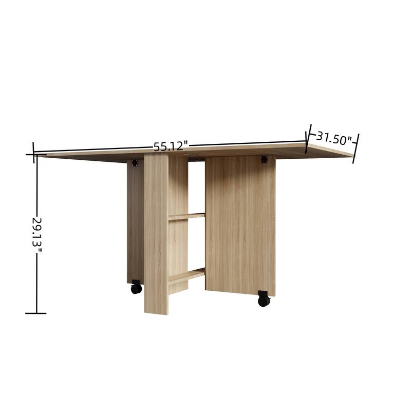 Folding Dining Table, Versatile Dinner Table with 2 Wheels and 2 Storage Racks, Space Saving Dining Room Table