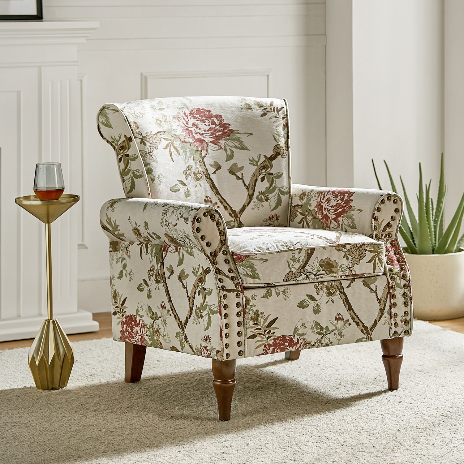 Nyctelius Traditional Accent Arm Chair with Rolled Arms and Nailhead Trim by HULALA HOME