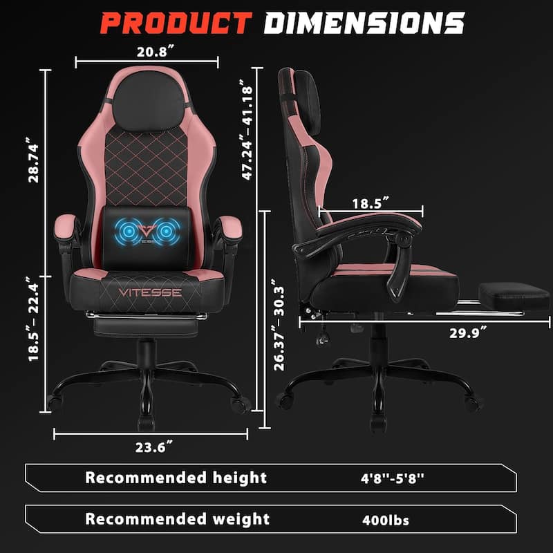 BOSSIN Ergonomic Gaming Chair – 400 lbs Support, PC/Racing Office Chair with Adjustable Swivel, Lumbar Vibration & Headrest