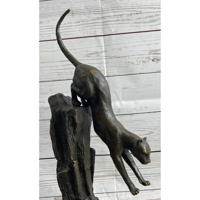 Panther Cougar Mountain Lion Cat Leaping Pouncing Down Bronze Sculpture Statue Art