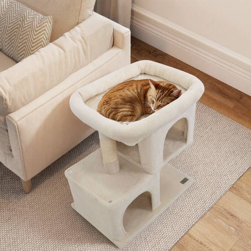 Gymax 25.5'' Cat Tree w/2 Large Condo Padded Top Perch Sisal
