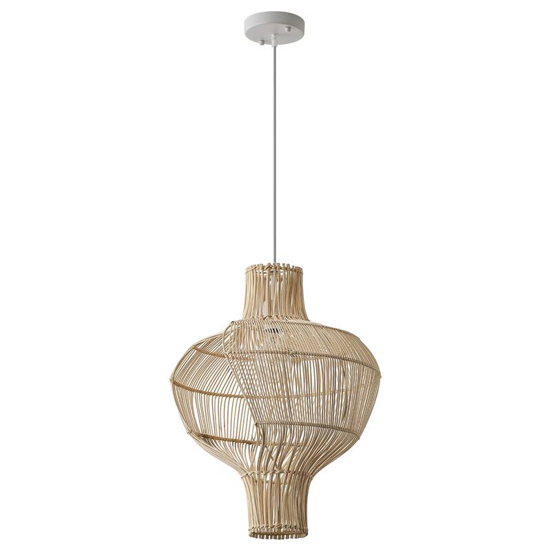 1-Light Coastal Style Creative Brown Hand-Woven Rattan Hanging Pendant Light - 15.74" W x 17.71" H